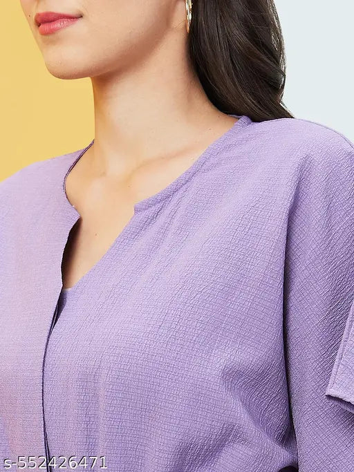Globus Women Lavender Solid V-Neck Drop Shoulder Waist Tie-Up Jumpsuit