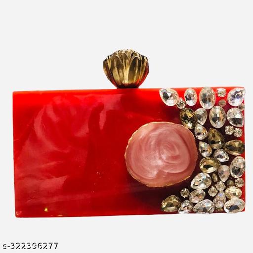 BEST INDIAN HANDICRAFT Resin clutch bag Red color crystal stone and resin Clutch for women and Girls