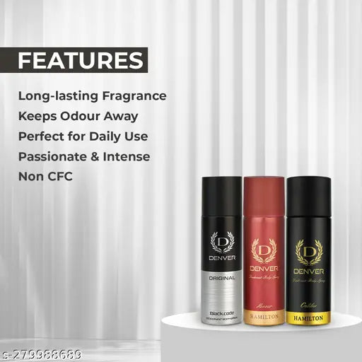 DENVER Caliber,Honour & Black Code Nano Travel Size Pack Deo Perfume Body Spray - For Men (50ml X 3 )