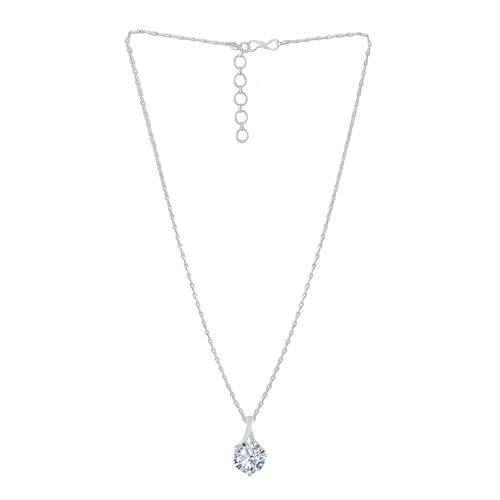 JFL - Jewellery for Less Fashion Silver Plated Solitaire Modern Cz American Diamond Pendant Set for Women.