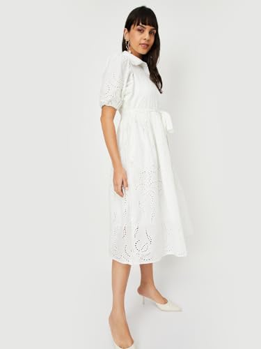 Max Women's Cotton A-Line Midi Dress (SEA10_Ivory