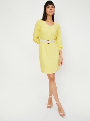 Max Women's Cotton Blend A-Line Midi Dress (AE17_Yellow