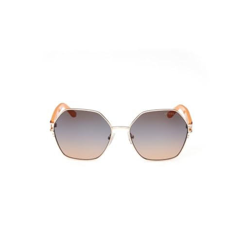 Guess sunglasses| 100% UV protected | Gradient | Full Rim | Hexagon | Women | Large | Shiny Light Gold Alloy Metal Frame | Smoke Gradient Lens
