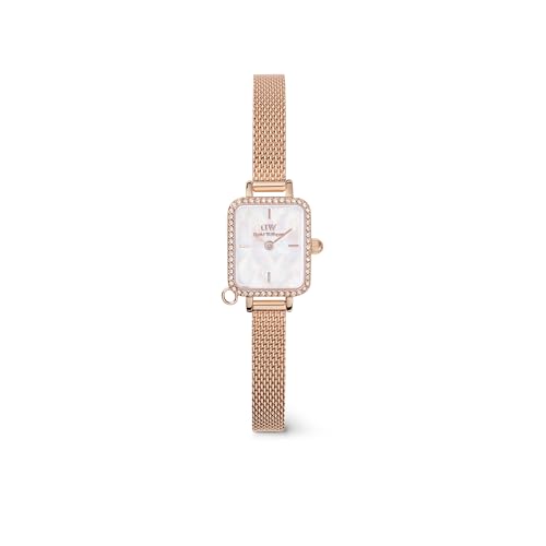 Daniel Wellington Quadro Analog Watch for Women with Mother of Pearl White Square Dial & Rose Gold Stainless Steel Bracelet Band Water Resistant Women's Wrist Watches - DW00100751K