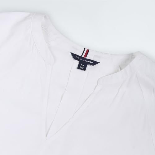 Tommy Hilfiger White Solid V Neck Short Sleeves Women Top (XL)