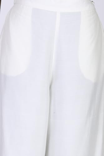 W for Woman White Lace Floral Printed Straight Kurta With Parallel Pants And Brasso Dupatta Set - (WS13806-127583-S)