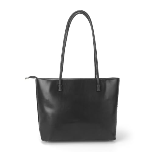 Mochi Stylish Faux Black Shoulder bag with Applique branding and Zipped Closure, Premium Branded lining, Perfect for Casual Use(66-515)