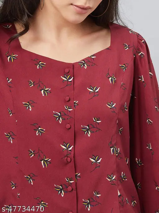 RARE Women's Floral Regular Maroon Shirts