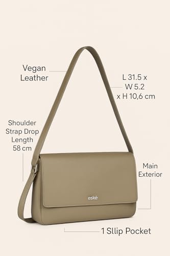 eske Maik Vegan Leather Shoulder Bag for Women | Adjustable 58 cm Strap | Magnetic Snap Closure | Two Slip Pockets | Lightweight & Stylish Daily Crossbody Purse | Compact & Versatile Sling Bag (Stone)