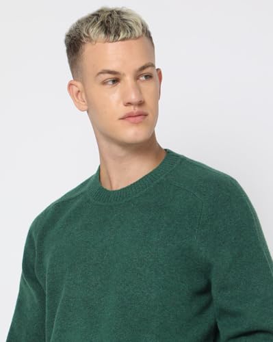 GAP Men Regular Fit Crew-Neck Pullover, Green, S