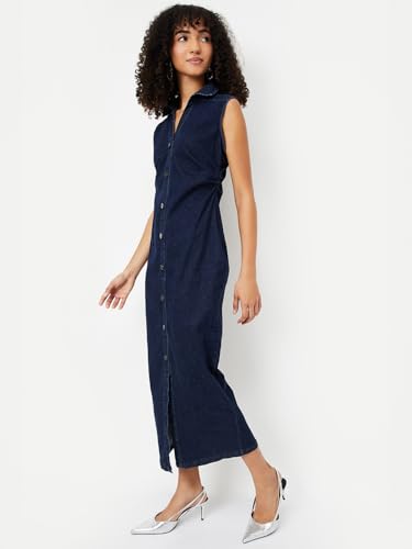 Max Women's Cotton Blend A-Line Midi Dress (GWEN1D_Dark Blue