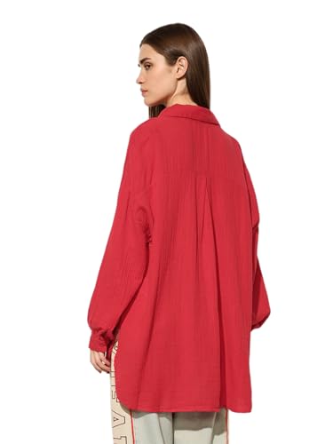 ONLY Women's Solid Oversized Red Shirt