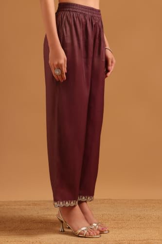 Soch Womens Wine Viscose Blend Embroidered Zari Embroidery Kurta Set