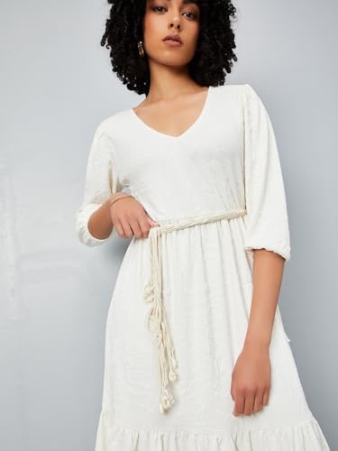 Max Women's Cotton Blend A-Line Below The Knee Dress (BOH18_Ecru