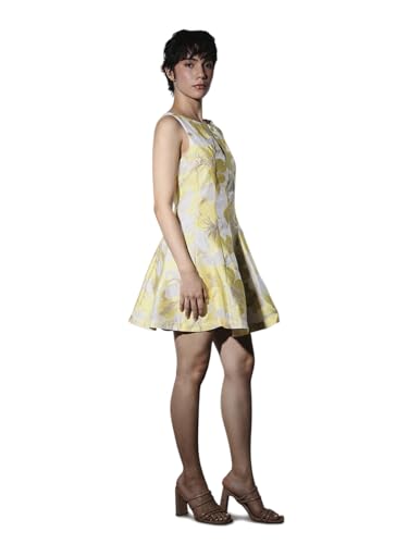 ONLY Women's Self Design Fit and Flare Yellow Dress