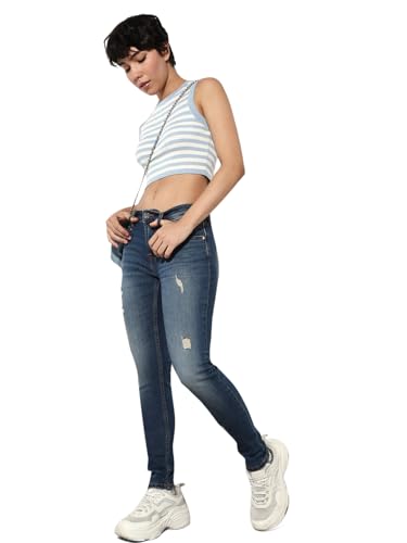 ONLY Women's Skinny Fit Low Rise Blue Jeans