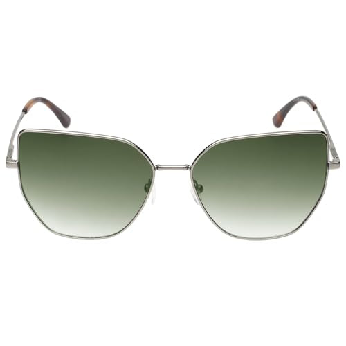 Calvin Klein|Silver Full Frame Cat-eye Sunglasses|100% UV Protected (Uv 400) Green Gradient Faded Lens|Women's|Large|Ck 21129 014 60 S