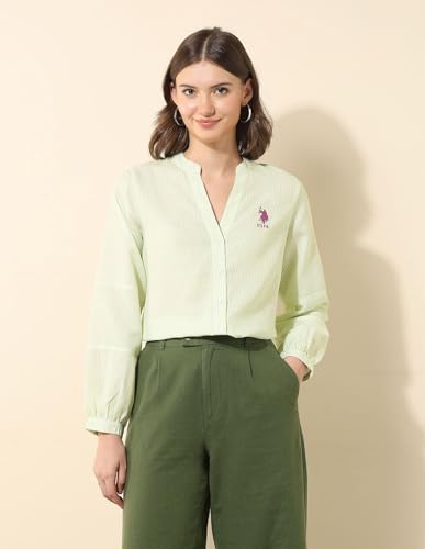 U.S. POLO ASSN. Vertical Striped Regular Fit Shirt (UWSS25SHT211_Green_S)