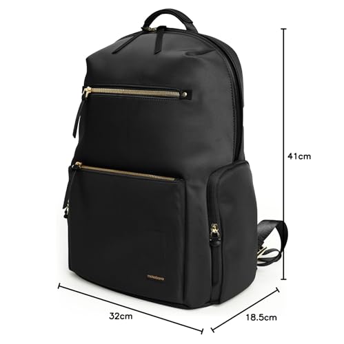 MOKOBARA The Bliss Backpack | 14 Inch Padded Laptop Compartment, 21L Capacity, Water Resistant Nylon & Vegan Leather Trims | Adjustable Straps, Multiple Pockets | Money Moves, Black