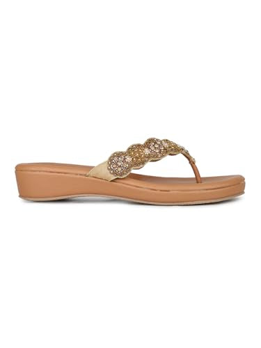 Inc.5 Womens Golden Ethnic Embellished T-Strap Slip-On Flat Sandals