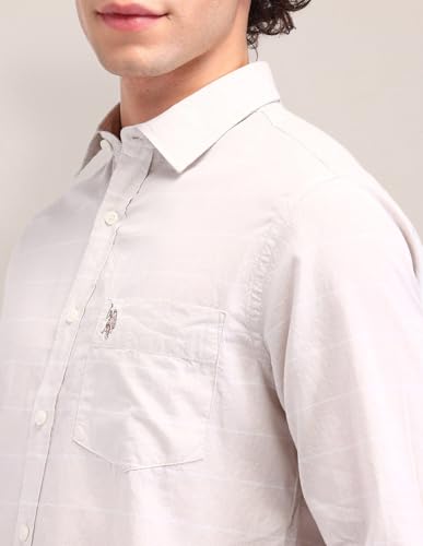 U.S. POLO ASSN. Dobby Striped Tailored Fit Shirt (USSHT2290_Beige_46)