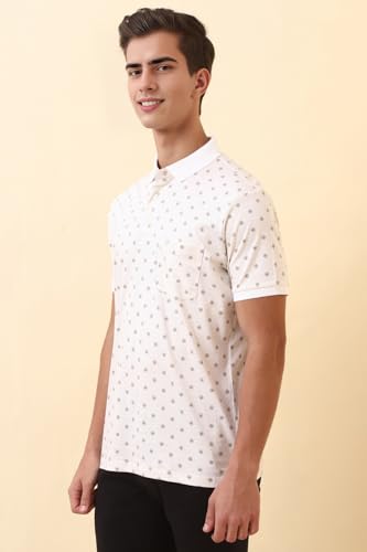 Allen Solly Men White Print Polo Neck T-Shirt
