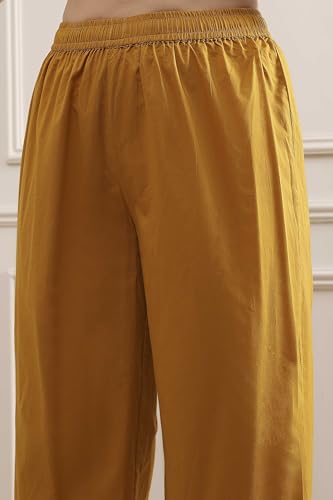 Biba Women Mustard Cotton Blend Kalidar Dyed Suit Set_34