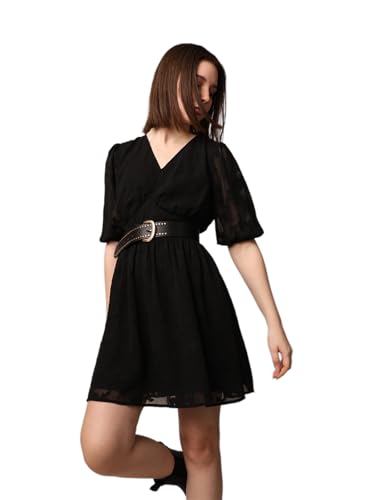 ONLY Women Self Design Party Black Fit and Flare Dress