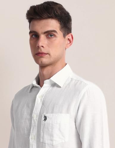 U.S. Polo Assn. Mens White Solid Collared Neck Long Sleeve Men's Casual Shirts (USSHTC0089_White_44)