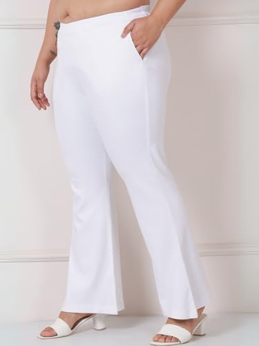 AMYDUS Plus Size High Waisted Pure Cotton Flare Pants for Women | Stretchable & Cloud Soft Fabric | Plus Size Pants for Women - L to 9XL White
