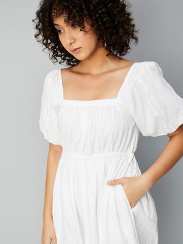 Max Women's Pure Cotton Classic Midi Casual Dress (MDDRS52005B_Off White
