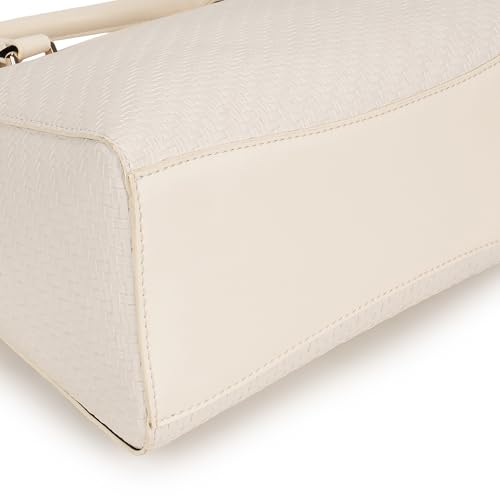 Fastrack Ivory Gridelle Satchel Handbag for Women | Premium Faux Leather Weave Design | White Structured Satchel with Zipper Closure | Dual Compartment with Organizer Pockets