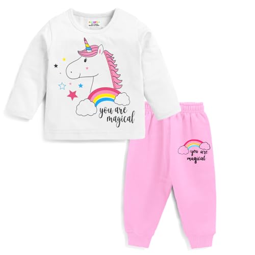 Kuchipoo Baby Girl Regular Fit Cotton Printed T-Shirts and Pyjamas Set (KUC-PSUT-123, 6-7 Years, Multi-Colored)