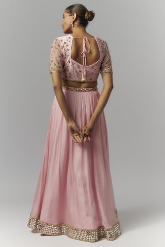 essaySumedha Agrawal Organza and Santoon Organza Lehenga Set for Women (Size: M, Pink)