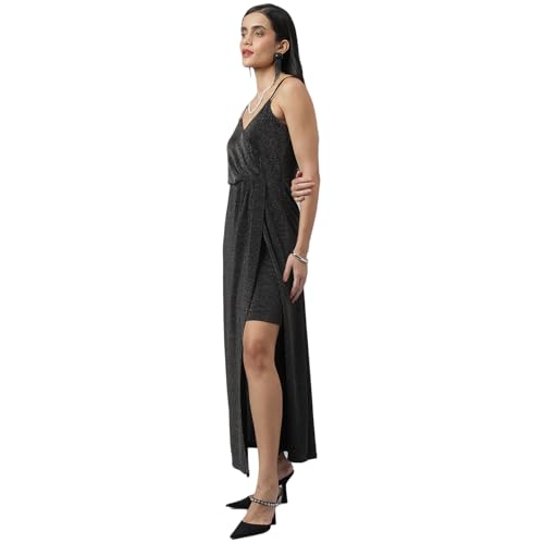 Latin Quarters Women Black Party Solid Sleeveless Dress_L