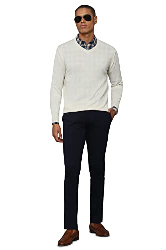 Allen Solly Men Cream Textured Crew Neck Full Sleeves Sweater