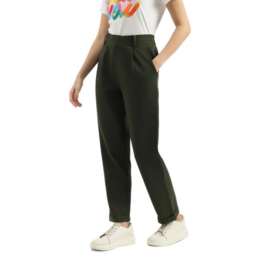 UNITED COLORS OF BENETTON Solid Narrow Fit Trousers (Size: XS)-25P3DI4DF00JG22M Green