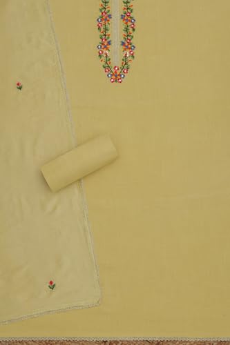 Soch Womens Light Yellow Rayon Embroidered Unstitched Dress Material With Thread Work