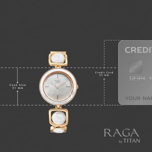 Titan Raga Power Pearls 2.0 with Quartz Analog Mother of Pearl Dial Rose Gold Brass Strap Watch for Women - 95250WM02F