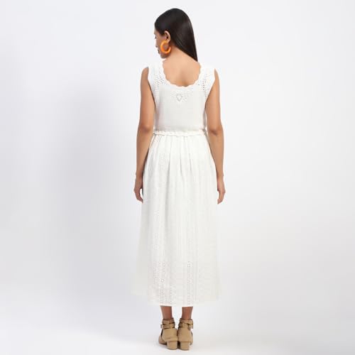 Madame Solid Beige Knee Length Dress