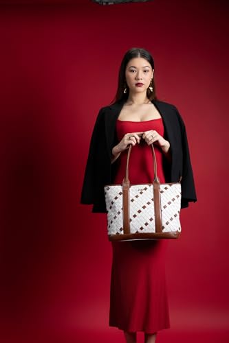 eske Paloma Genuine Leather Braided Tote Bag For Women (Vanilla Cognac)