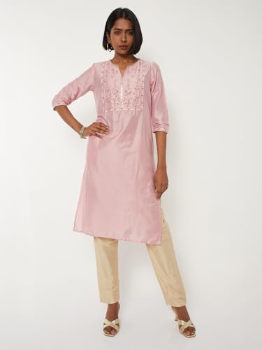 Max Women Embroidered Straight Kurta (Pink_M)