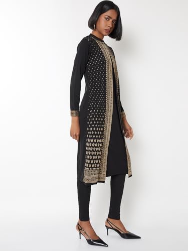 Max Women Knit Layered Winter Kurta (Black_S)