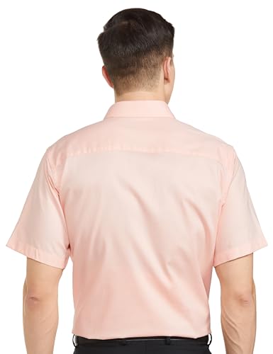 Raymond Men's Contemporary Fit Pure Cotton Solid Pattern Semi Cutaway Collar Half Sleeve Formal Shirt (Size: 42)-RMSY12545-E2 Light Orange