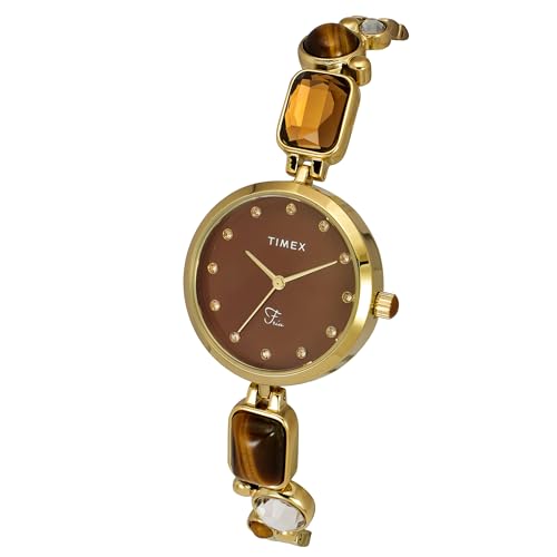 TIMEX Women Brass Brown Round Analog Dial Watch- Twel17800, Band Color-Gold