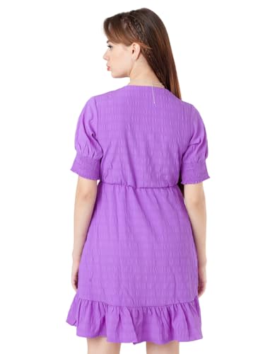 Zink London Women's Purple Self Design Regular Short Dress