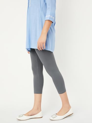 Max Women Solid Calf Length Leggings, Grey, L