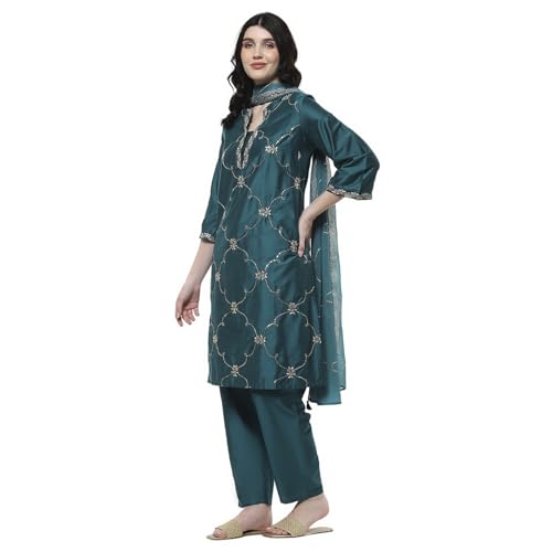 Rangriti Women's Viscose Blend Kurta Set (FSGLM22181SS25TEL_Teal