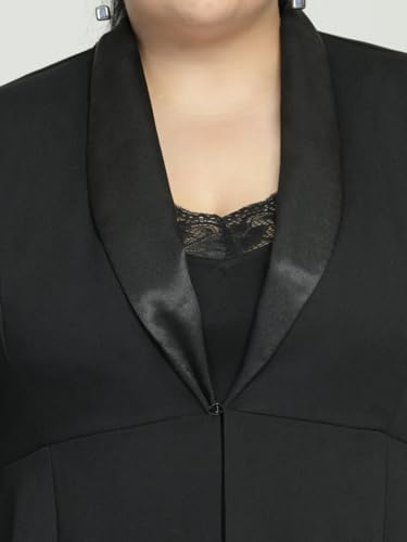 wild U Women Plus Size Blazer | Stretchable | Easy Wash | Satin Lapel | Formal Office Wear | Western (Black - 4XL)