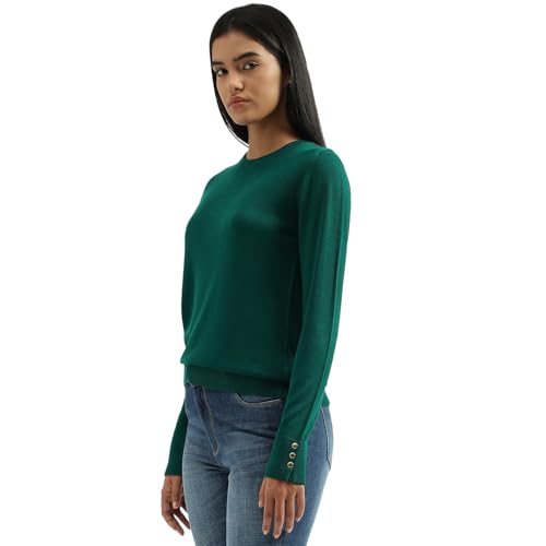 UNITED COLORS OF BENETTON Round Neck Solid Sweater (Size: XS)-24A1092D3730G28Y Green